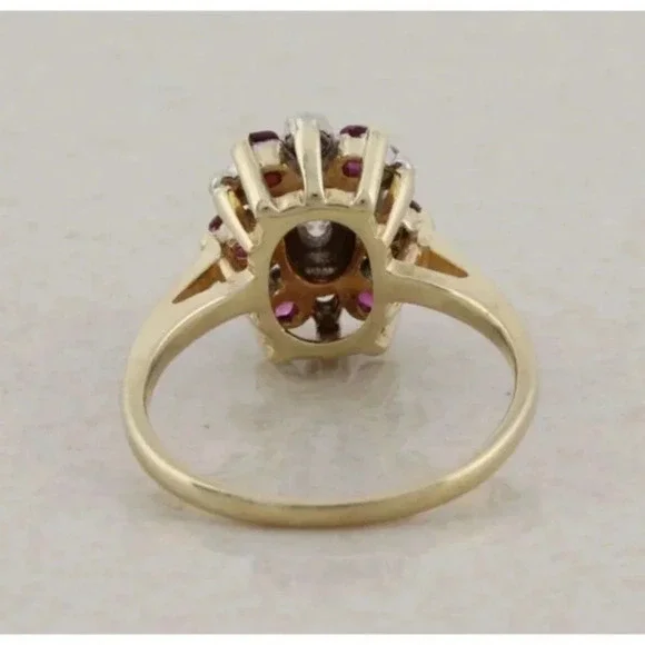 14k Yellow Gold & White Gold Natural Diamond and Ruby Ring Size 5 - Picture 9 of 9